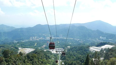 Genting Highlands, Malaysia - March 30,2020 : Awana Skyway cable car is a gondola lift system connecting Chin Swee Temple ,Awana Transport Hub and SkyAvenue in Genting Highlands, Pahang, Malaysia