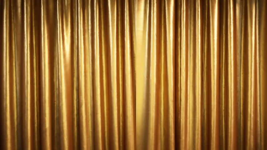 Golden theater curtains in motion. Opening curtains with green chroma key. Luma matte included. Royalty-Free Stock Footage #1050392815