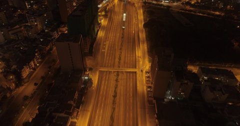 Aerial images in Lima Peru in the afternoon/night during COVID19 quarantine lockdown. Empty streets and avenues, due to pandem.
