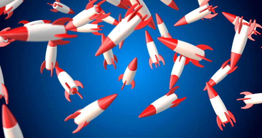 3d rockets falling slow motion white red
