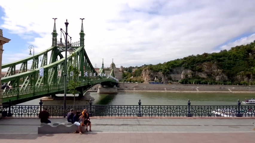 Liberty Bridge 4K footige from public transport in Budapest, Hungary.