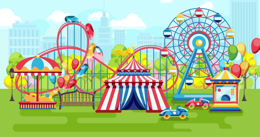 Amusement Park. Cartoon Amusement Park Stock Footage Video (100%