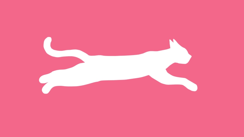 Black silhouette of a running cat. Frame by frame hand drawing animation. 