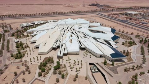 Saudi Arabia / Riyadh/ 05/01/2020, An Aerial drone footage of KAPSARC’s Plaza interior, showing the wonderful architectural designs by the late Zaha Hadid,