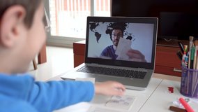 Child studying homework math during his online lesson at home, social distance during quarantine. Self-isolation and online education concept caused by coronavirus pandemia - Powered by Shutterstock - Get 15% off with code: PIKWIZARD15