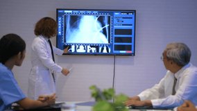 Medical concept. The doctor is presenting conflicting information in the meeting room. 4k Resolution.