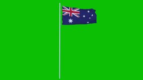Australia Flag Waving on wind on green screen or chroma key background. 4K animation