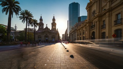 Time lapse view of Plaza de Armas square in downtown Santiago, the capital and largest city in Chile, South America.