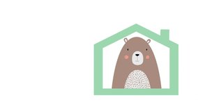 Cute animal bear in home due 2019-nCoV virus strain 4k video animation background. Social media hashtag #stayhome. Pandemic coronavirus outbreak. Hand drawn poster design