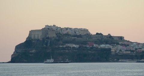 ferry boat pass near mediterranean Procida Island 