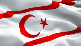 Turkish Cyprus flag Closeup 1080p Full HD 1920X1080 footage video waving in wind. National ‎Nicosia‎ 3d Turkish Cyprus flag waving. Sign of Northern Cyprus seamless loop animation. Turkish Cyprus flag