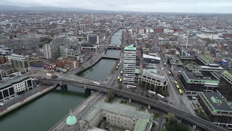 Dublin, Ireland - April 3, 2020: aerial drone view of the north inner city during Covid-19 social distancing restrictions.