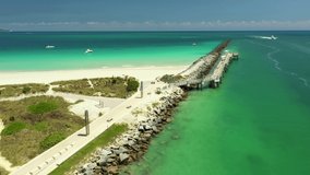 Aerial drone video Miami Beach pier and jetty