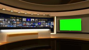 Tv Studio. Studio. News studio. Newsroom Background for News Broadcasts. Blurred of studio at TV station. News channel design. Control room. 3D rendering
