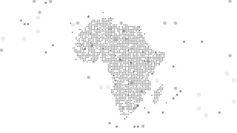 Africa Dotted Map Networking Dot Motion Graphic 4K. The appearance and disappearance of the map of abstract Africa. Process of spreading to the full map. Light medical abstract concept for COVID-19