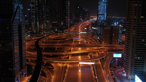DUBAI, U.A.E - MARCH 29 2020: Aerial view of empty streets due to the coronavirus pandemic in Dubai, United Arab Emirates
