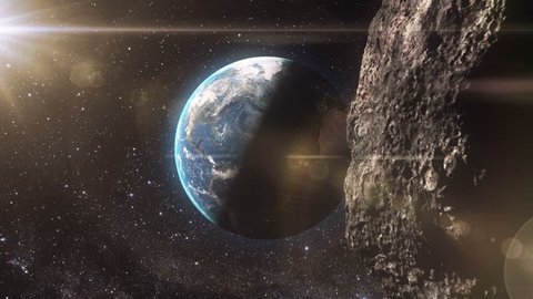 4K huge, detailed asteroid approaching to the Earth.