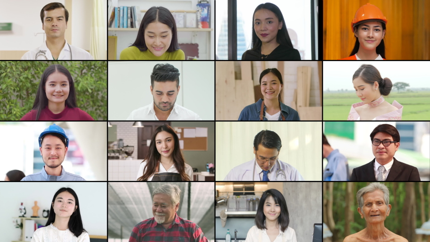 4K resolution Collage of close-up portraits many different ages asian male and female smiling at camera in various environments background. Happiness, Lifestyle concept. | Shutterstock HD Video #1050608662