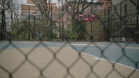 Manhattan, New York / USA - April 2020: Empty Basketball Court (Corona Virus) 