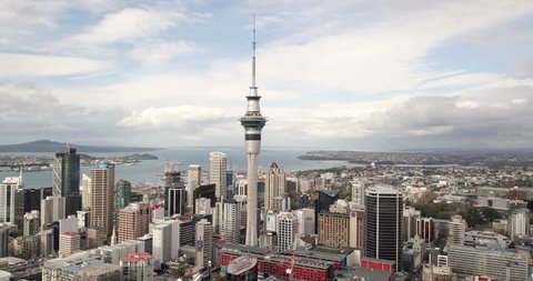Aerial footage from Auckland City in New Zealand.