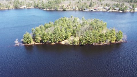 Aerial view of lakes and trees in Ontario, Canada