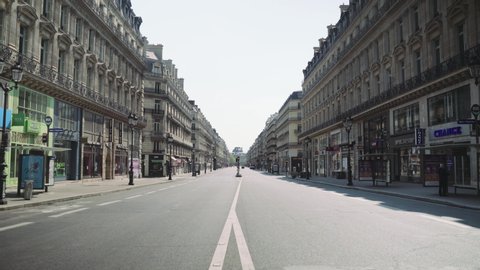 Paris, France / 04 13 2020 : deserted Opera Avenue in Paris france, during coronavirus / covid-19 lockdown 4K