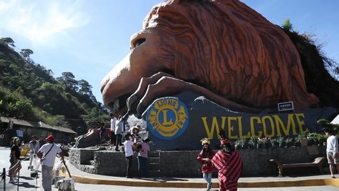 BAGUIO, PHILIPPINES - FEB 10: Tourists visit Lion's Head in Baguio on Feb 10, 2020. The statue was completed in 1972 and is dedicated to the Lions Club.