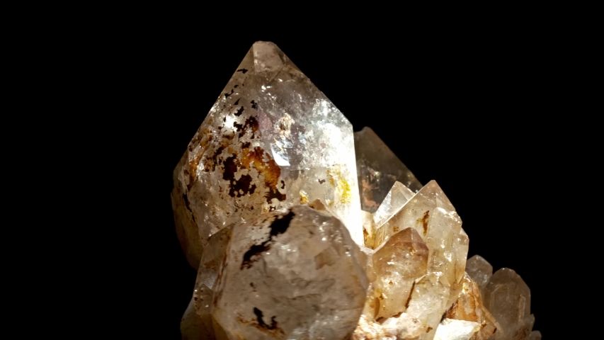 Cluster of brown smoky quartz crystals and black tourmaline