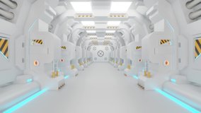 Spaceship Corridor is a stock motion graphics video that shows the interior of a moving spaceship. The POV moves along the corridor. This 4K video clip is excellent to use in any project
