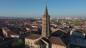Drone shooting of Saint Sernin Basilica in Toulouse during confinement in April 2020.