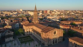Drone shooting of Saint Sernin Basilica in Toulouse during confinement in April 2020.