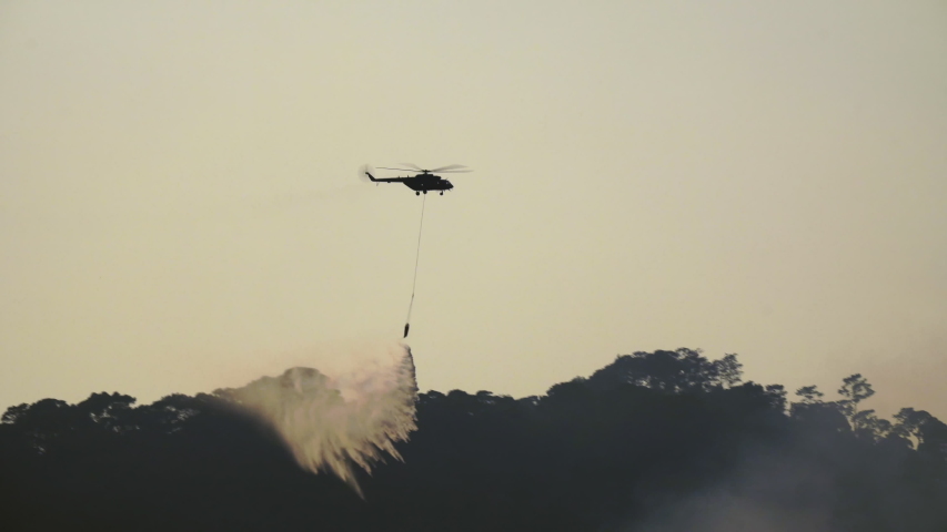 Mi-17 Fire fighting helicopter dropping water on forest fire | Shutterstock HD Video #1050661249