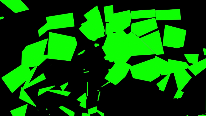 Abstract Video Transition Effect Slow Motion Shattered and broken glass shards flying through the air on a white, black, and green background. Royalty-Free Stock Footage #1050664327