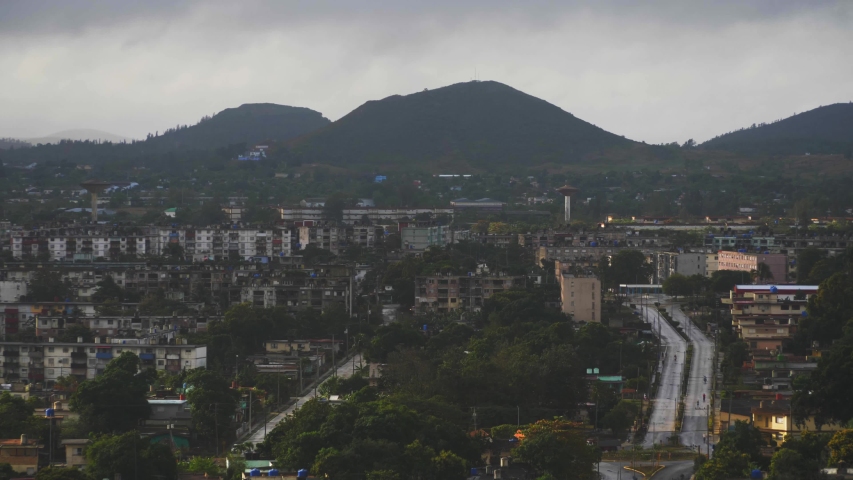 time lapse of Santa Clara, Cuba Republic. cityscape city skyline aerial view at dawn. Cuba province timelapse.