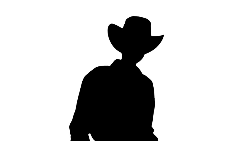 Silhouette American Woman Cowgirl Posing to Camera.