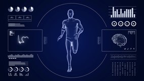 HUD display monitoring cardio running activity of man. Human male figure 3d in fitness motion. Infographics data and reports on digital sport interface. - Powered by Shutterstock - Get 15% off with code: PIKWIZARD15