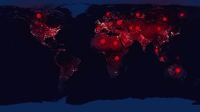 COVID-19 Coronavirus Global pandemic map. The spread of a new dangerous deadly virus throughout planet earth. Map of coronavirus spreading from Wuhan. MERS-Cov animation - Powered by Shutterstock - Get 15% off with code: PIKWIZARD15
