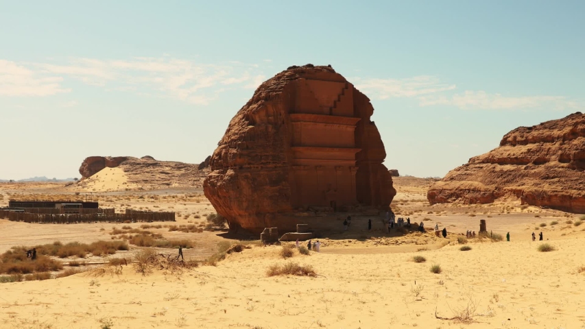 Mada'in Saleh, also called Al-Ḥijr or "Hegra", is an archaeological site located in the Sector of Al-`Ula within Al Madinah Region in the Hejaz, Saudi Arabia. 02.02.2019 Royalty-Free Stock Footage #1050735490