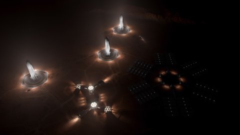 A depiction of a base on a hostile and barren planet. The small colony is equipped with two rovers for astronauts to use for exploration of the surface. 4k animation
