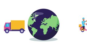 logistic delivery worker in motorcycle with earth planet and truck ,4k video animated - Powered by Shutterstock - Get 15% off with code: PIKWIZARD15