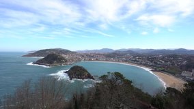 4k panoramic video of the bay of La Concha de San Sebastian from Mount Igeldo. Basque Country