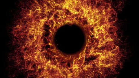 Hellfire Ring rotation. Portal to Hell.  Isolated on black background. 3d animation on alpha. 4K fire background.