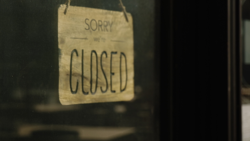 Sign sorry we are closed on a door of a bar, restaurant Royalty-Free Stock Footage #1050775783