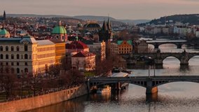 Prague city skyline architecture and bridge time lapse view in Czech Republic.