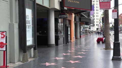 Hollywood, CA/USA - March 16, 2020: The normally crowded Hollywood Walk of Fame is deserted just prior to the coronavirus quarantine mandate