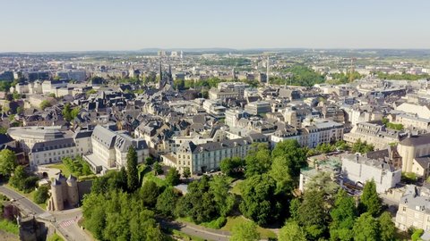 Luxembourg, Historical city center in the morning, Aerial View