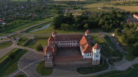 Aerial view of Mir castle in Belarus, aerial View of a medieval castle