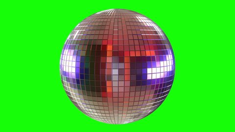 3D Animation of disco ball mirror on green screen for easy keying. Party dance hall celebration at a night club with lots of flashy colors. SEAMLESS LOOP.