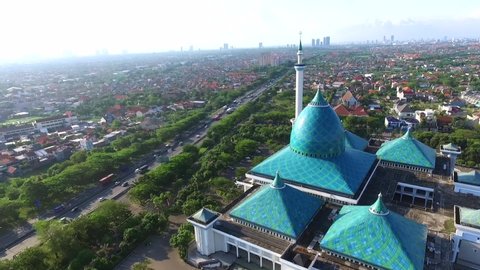Eid Adha Opening Aerial of Al Akbar mosque islamic center in Surabaya Indonesia May 13, 2020