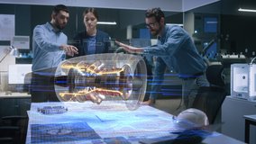 Aeronautics Factory Office Meeting Room: Team of Diverse Engineers and Managers Work on an Augmented Reality Airplane Jet Engine Simulation. Modern Industry 4.0 Research and Development Test. - Powered by Shutterstock - Get 15% off with code: PIKWIZARD15
